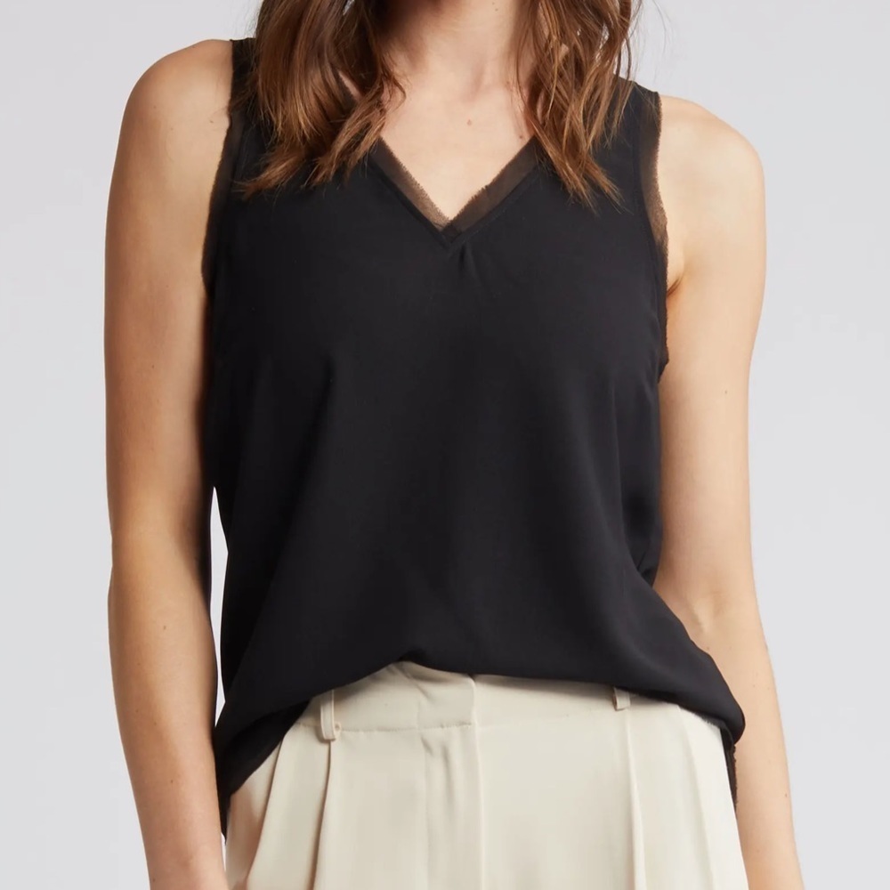 Halogen NWOT Raw Edge Hem Tank Black - Picture 2 of 9